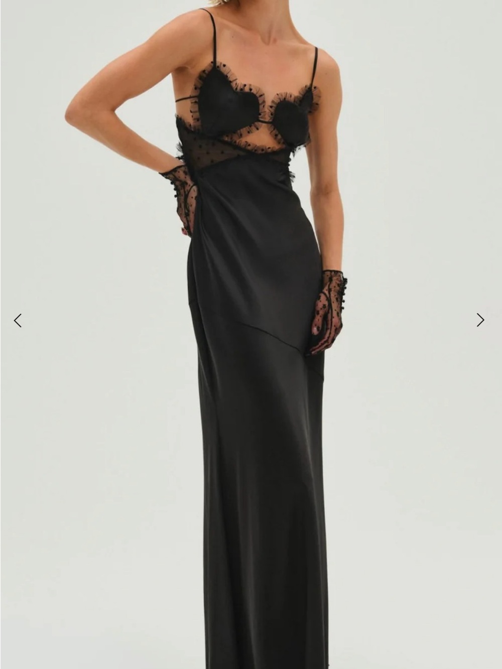 For Love & Lemons Black Sheer Heart-Bust Maxi Dress